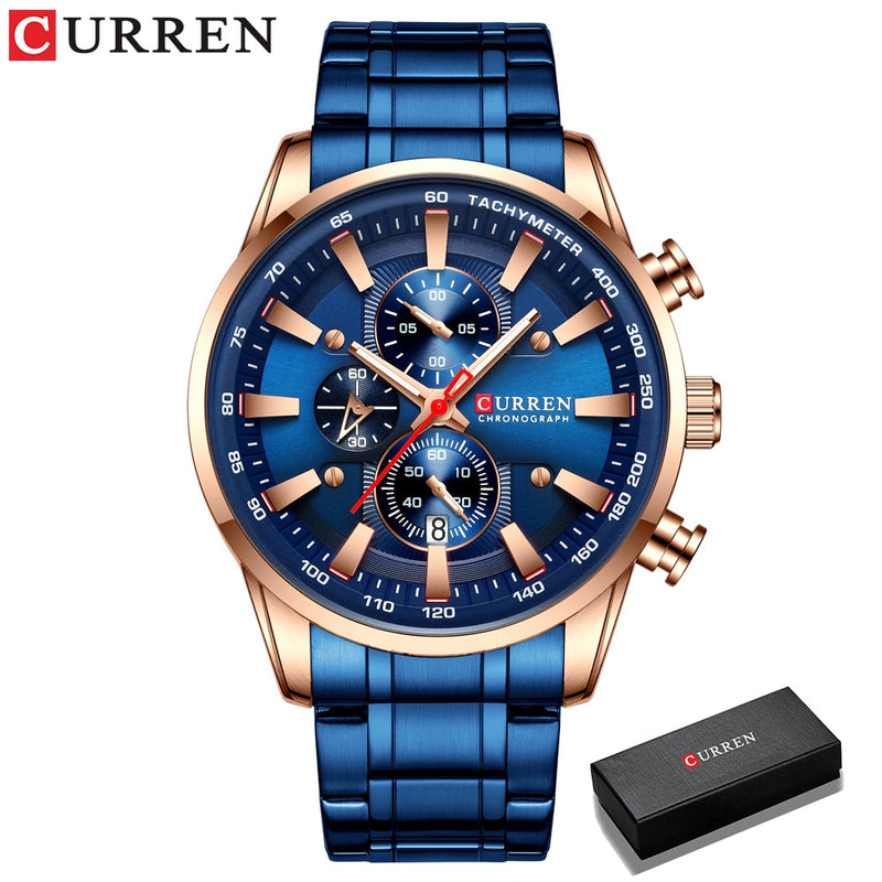 CURREN  Luxury Sporty Chronograph Wrist Quartz Stainless Steel Band