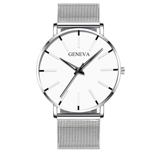 ParGrace Minimalist Ultra Thin Watches Stainless Steel Mesh Belt Quartz Watch