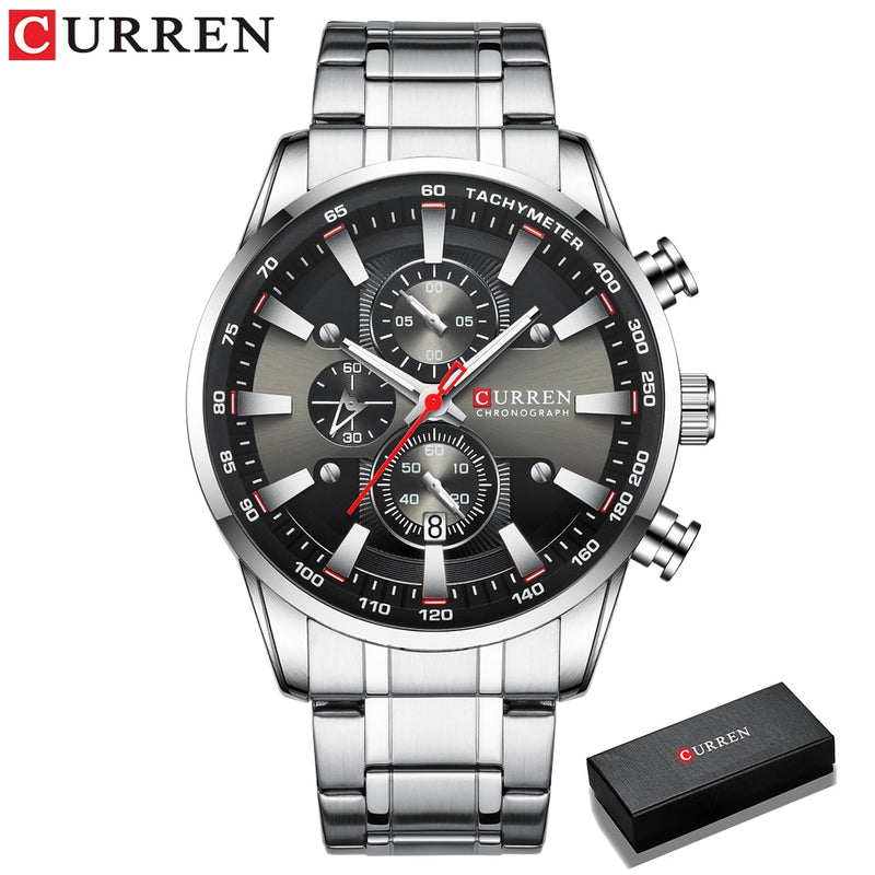 CURREN  Luxury Sporty Chronograph Wrist Quartz Stainless Steel Band