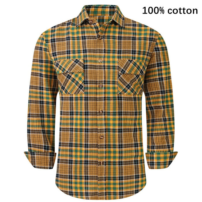 ParGrace Plaid Flannel Shirt  Regular Fit Casual Long-Sleeved Shirts