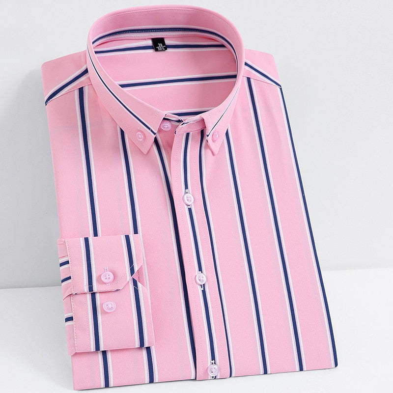 Slight Strech Soft Striped Dress Shirts Without Pocket Long Sleeve