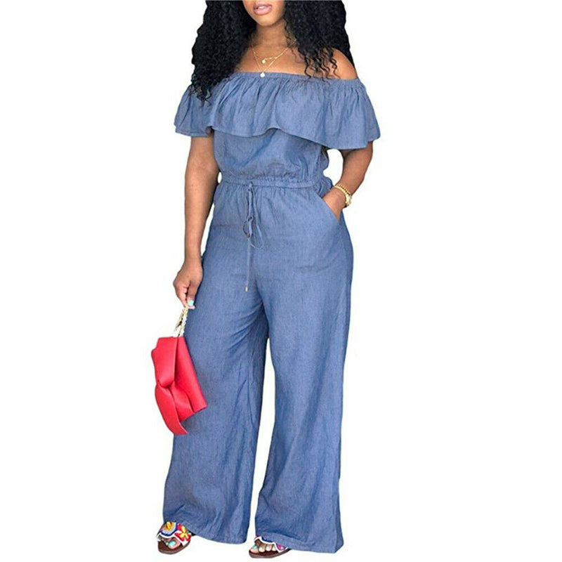 ParGrace Denim Jeans Bib Full Length  Causal Jumpsuit Pants