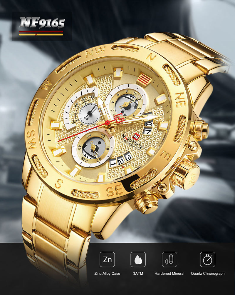 NAVIFORCE Sport Waterproof  Watches Stainless Steel Fashion Luxury Gold Watch