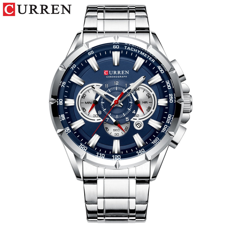 CURREN  Casual Sport Chronograph Watches Big Dial Quartz  with Luminous Pointers