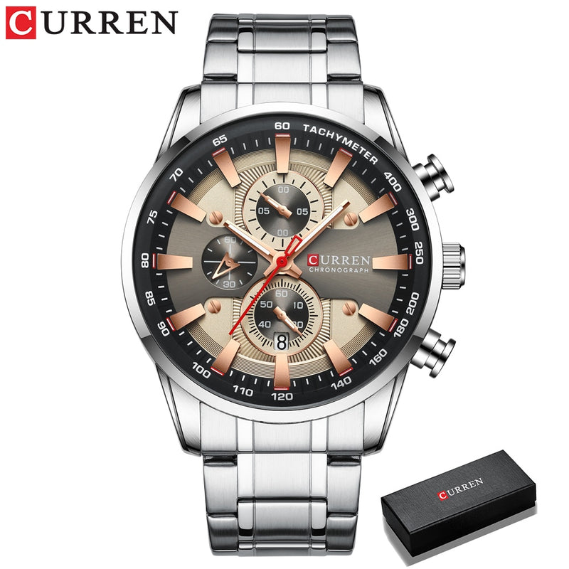 CURREN  Luxury Sporty Chronograph Wrist Quartz Stainless Steel Band