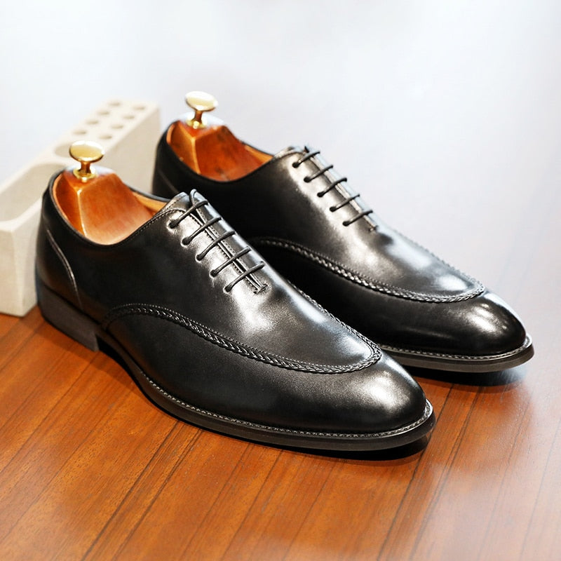 ParGrace British Toe Carved Genuine Leather  Business Shoes