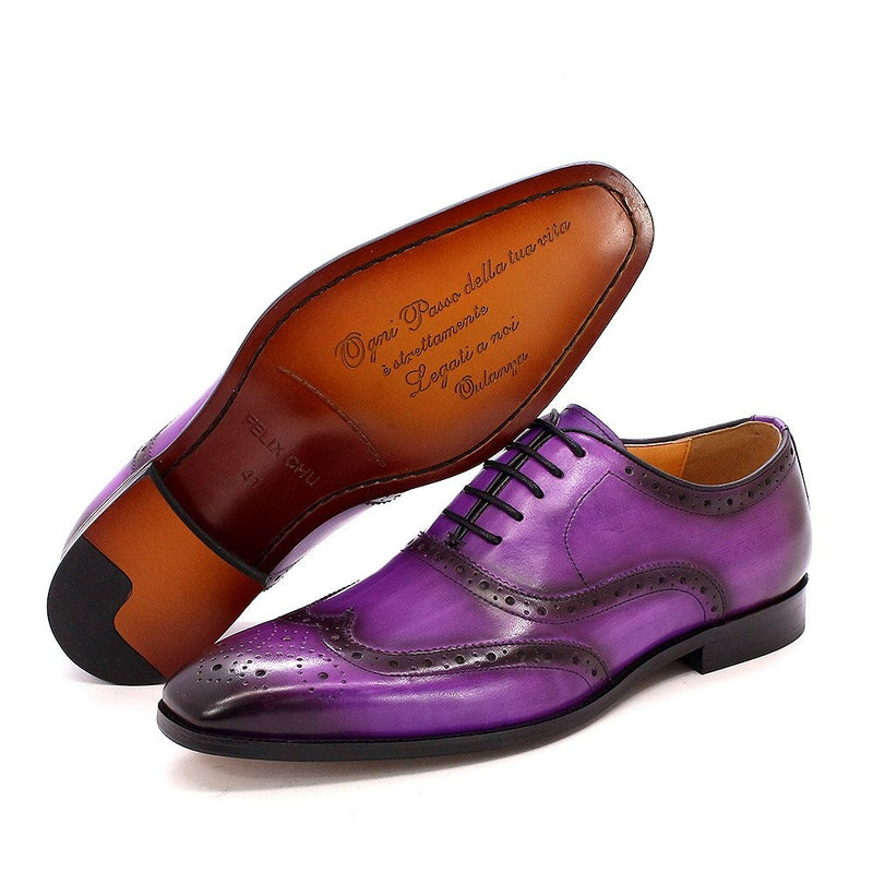 ParGrace Genuine Calfskin Leather Handmade Wingtip Oxford