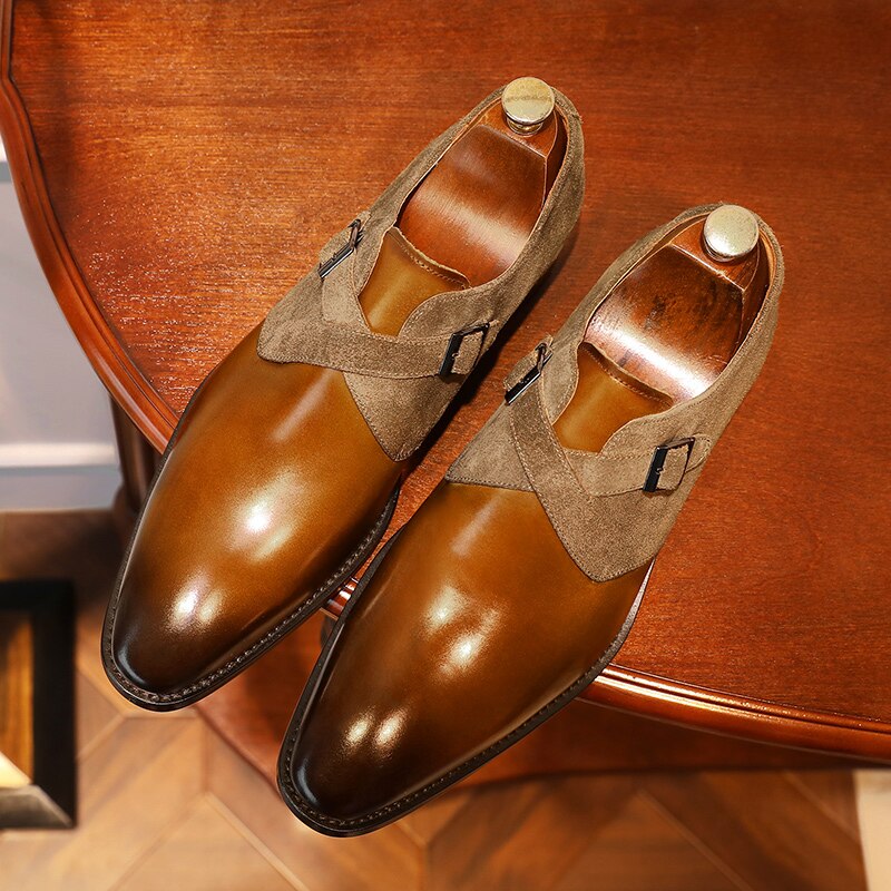 ParGrace  Leather Monk Designer shoes  Classic Style