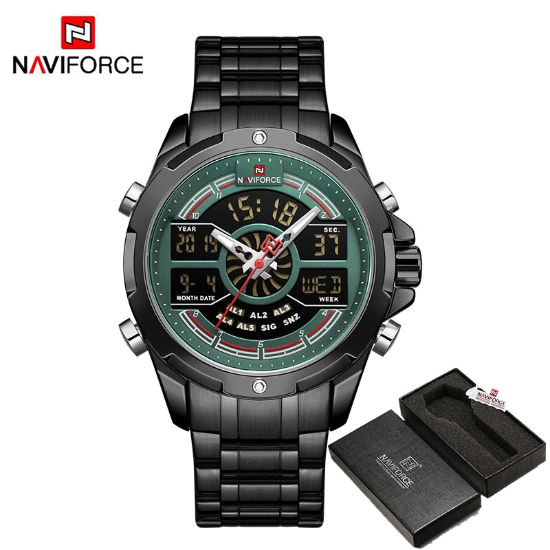 NAVIFORCE Digital Chronograph Sport Quartz Wrist Watch Stainless Steel Waterproof