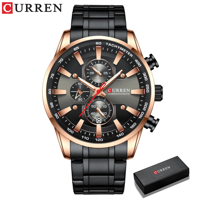 CURREN  Luxury Sporty Chronograph Wrist Quartz Stainless Steel Band