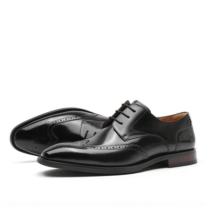 ParGrace Genuine Leather Derby Classic Brogue Carved  High Quality Shoes