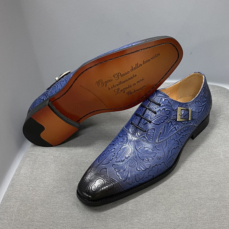 ParGrace Buckle Lace Up Pointed Oxford Genuine Leather