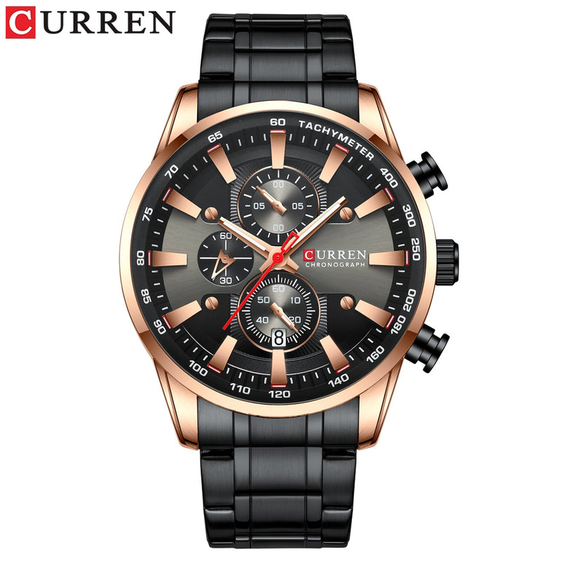CURREN  Luxury Sporty Chronograph Wrist Quartz Stainless Steel Band
