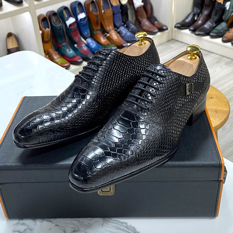 Luxury Mens Wedding Oxford Shoes Black Brown Genuine Leather Snake Print
