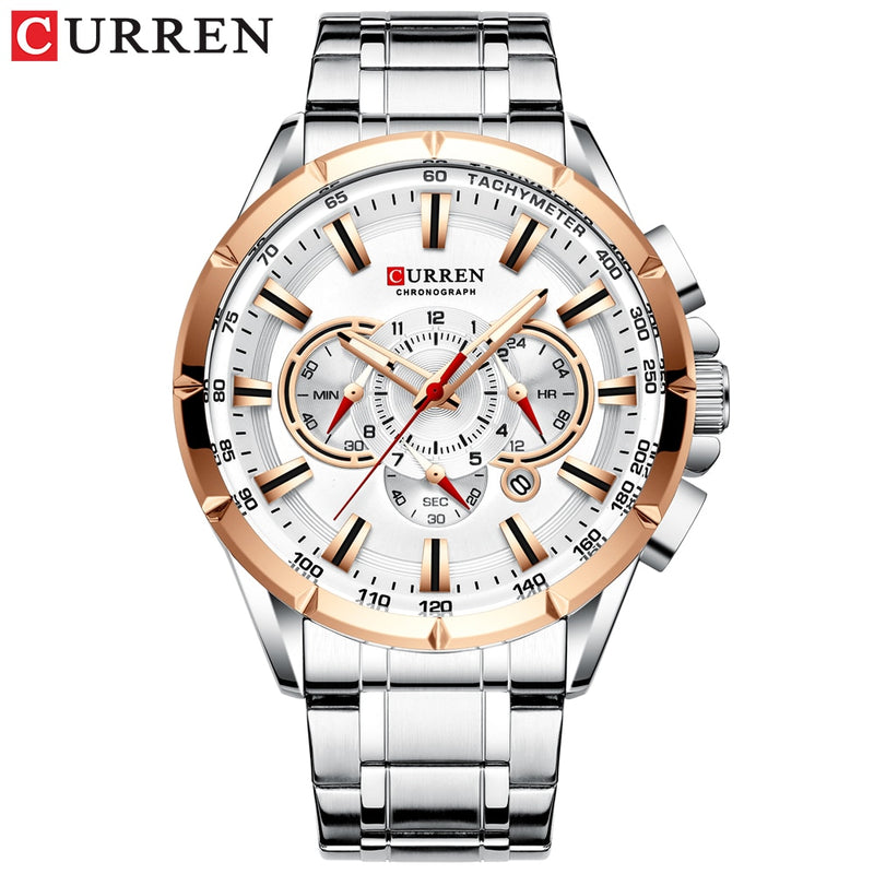 CURREN  Casual Sport Chronograph Watches Big Dial Quartz  with Luminous Pointers