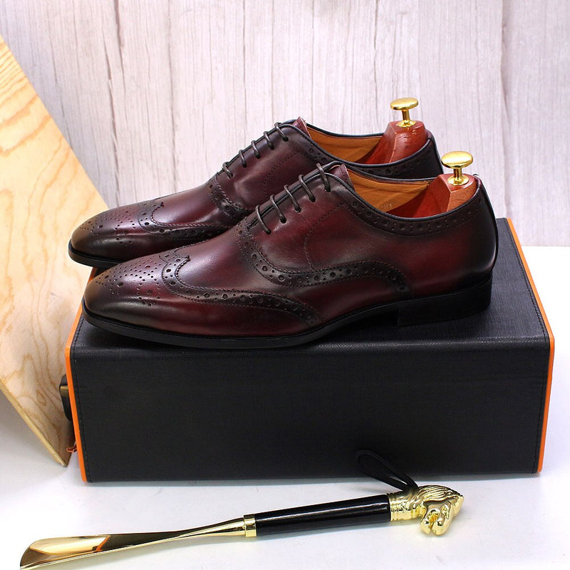 ParGrace Genuine Calfskin Leather Handmade Wingtip Oxford