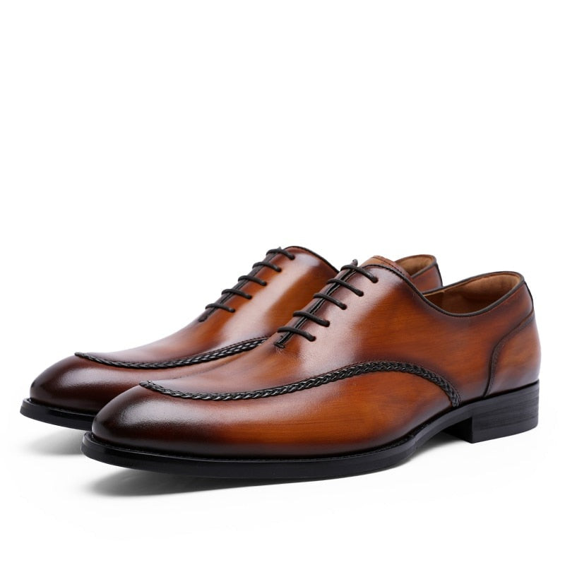 ParGrace British Toe Carved Genuine Leather  Business Shoes