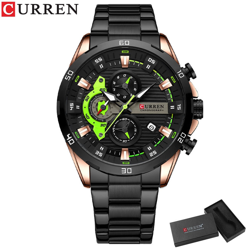 CURREN Stainless Steel WatchesCreative  Luminous Dial with Chronograph