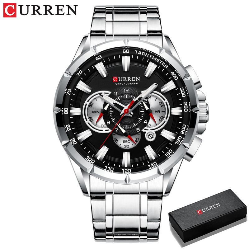 CURREN  Casual Sport Chronograph Watches Big Dial Quartz  with Luminous Pointers