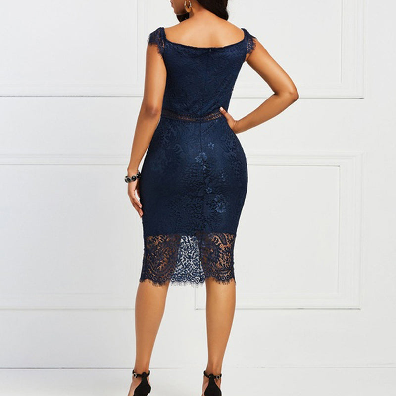 Pargrace Dress Lace Hollow Backless Elegant Party Chic Retro