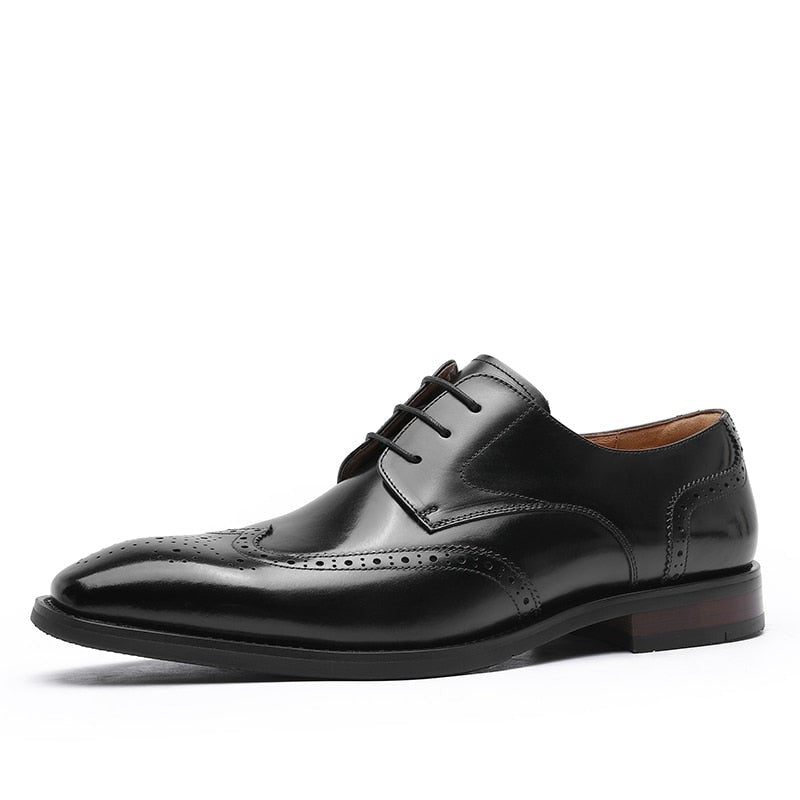 ParGrace Genuine Leather Derby Classic Brogue Carved  High Quality Shoes