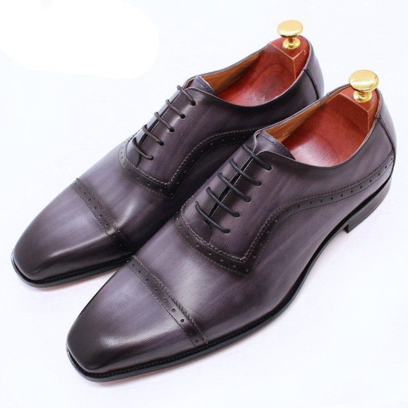 Elegant Men Oxford Shoes Brogue Genuine Leather Black Brown Classic Cap Toe