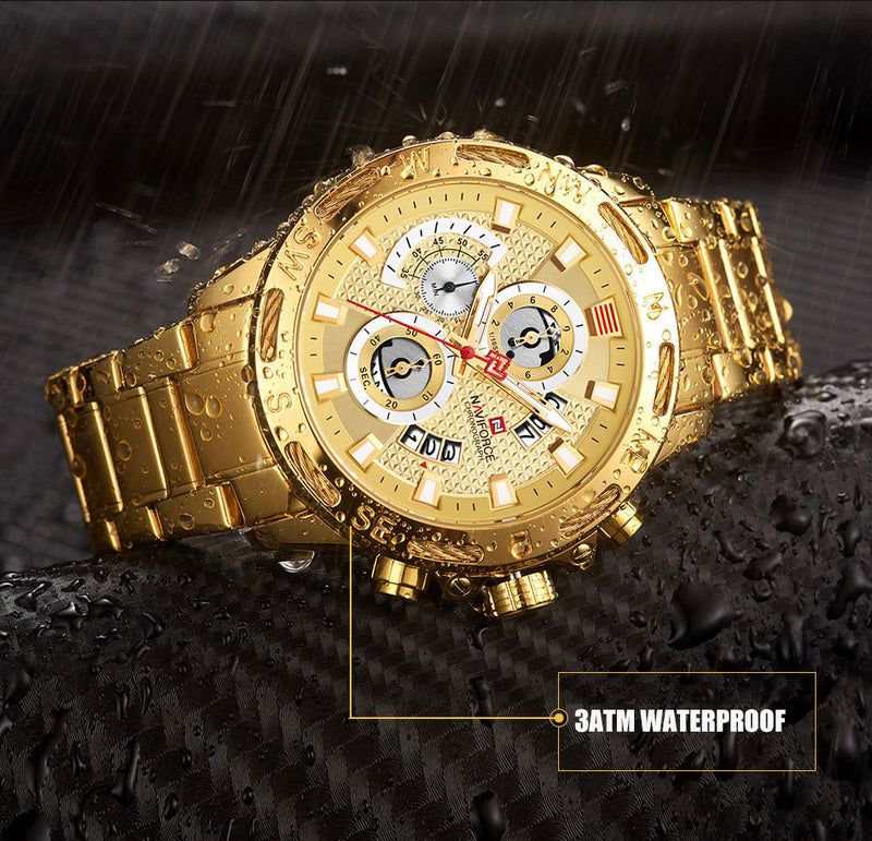 NAVIFORCE Sport Waterproof  Watches Stainless Steel Fashion Luxury Gold Watch