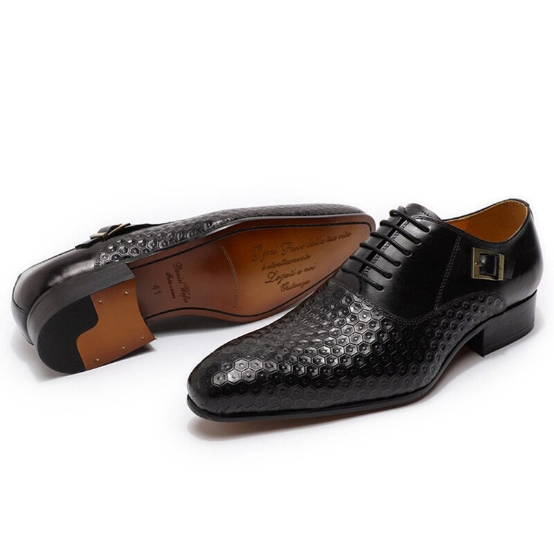 ParGrace  Luxury Genuine Leather Geometric Prints Office Wedding Man