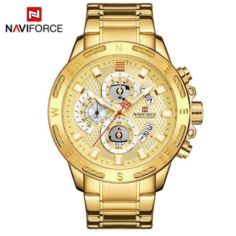 NAVIFORCE Sport Waterproof  Watches Stainless Steel Fashion Luxury Gold Watch