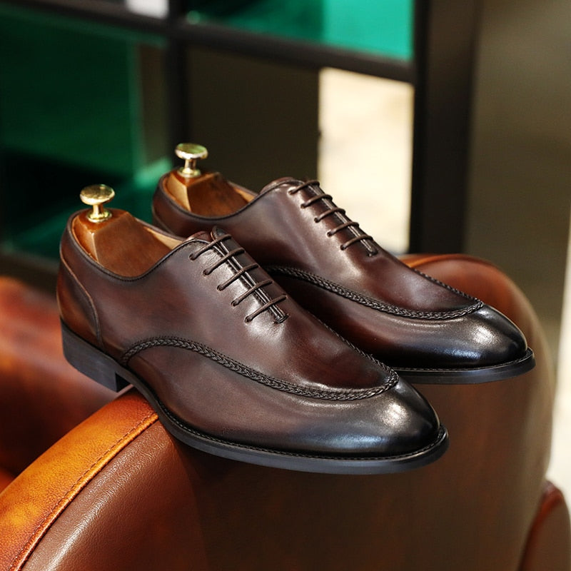 ParGrace British Toe Carved Genuine Leather  Business Shoes