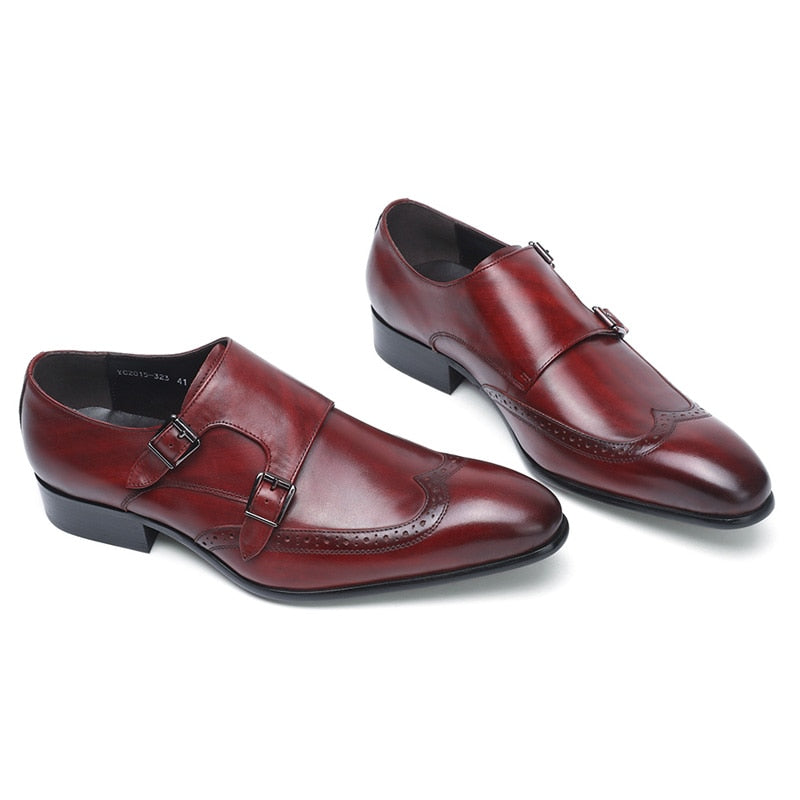 ParGrace Genuine Leather Pointed Toe Dressy  Monk Strap