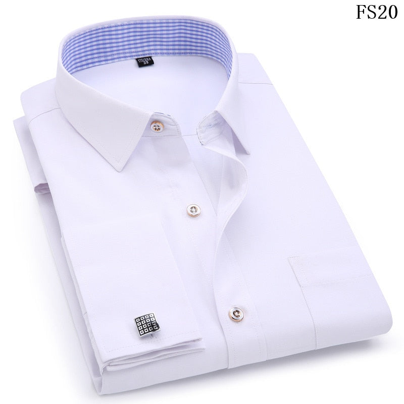 ParGrace French Cufflinks Shirts  Design Solid Color Jacquard Fabric