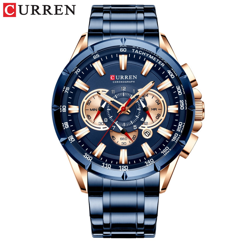 CURREN  Casual Sport Chronograph Watches Big Dial Quartz  with Luminous Pointers