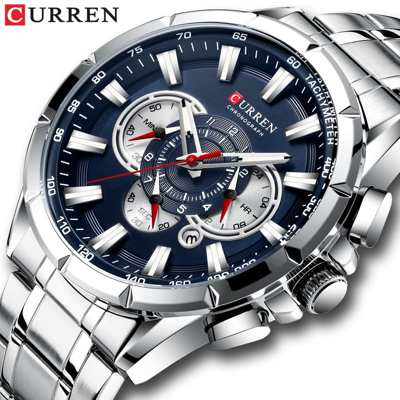 CURREN  Casual Sport Chronograph Watches Big Dial Quartz  with Luminous Pointers