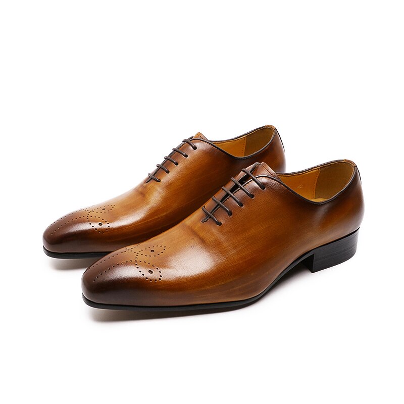 ParGrace Oxfords Leather Men Shoes Whole Cut Fashion Casual Pointed Toe