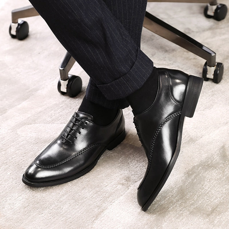 ParGrace British Toe Carved Genuine Leather  Business Shoes