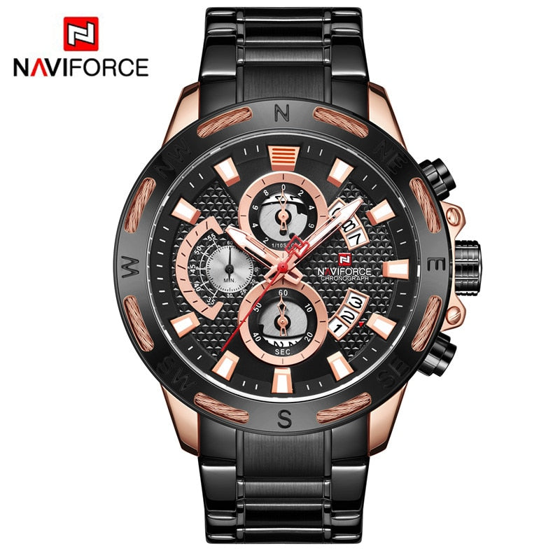 NAVIFORCE Sport Waterproof  Watches Stainless Steel Fashion Luxury Gold Watch