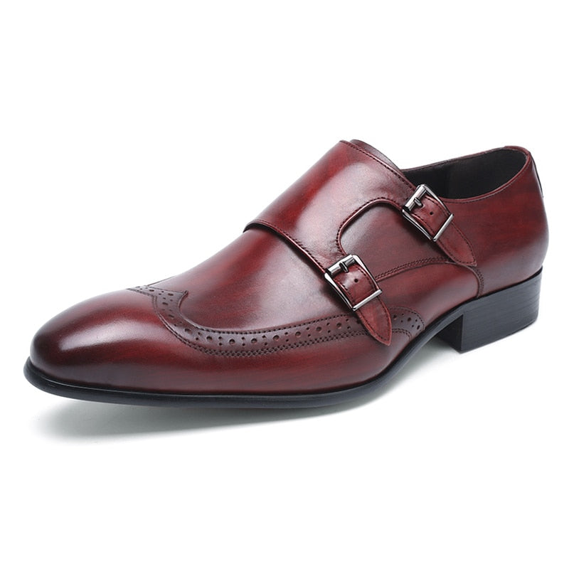 ParGrace Genuine Leather Pointed Toe Dressy  Monk Strap