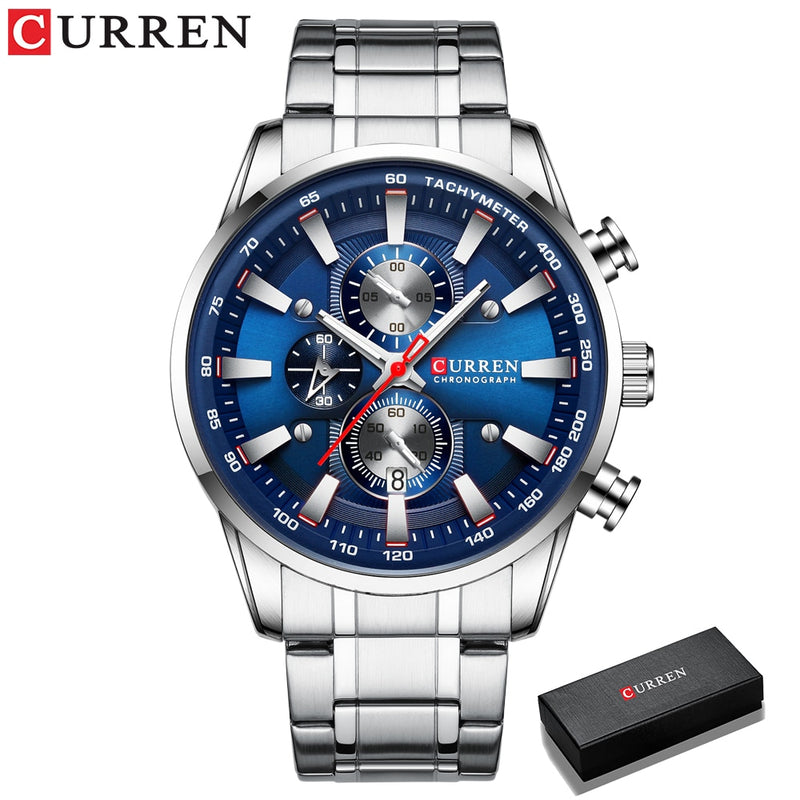 CURREN  Luxury Sporty Chronograph Wrist Quartz Stainless Steel Band