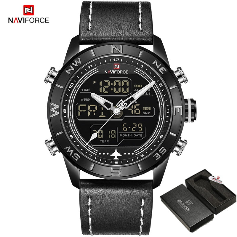 NAVIFORCE  Army Military Watch Digital Leather Sport waterproof  Quartz