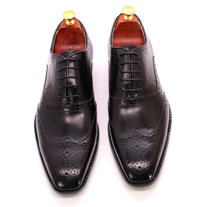 ParGrace Genuine Calfskin Leather Handmade Wingtip Oxford