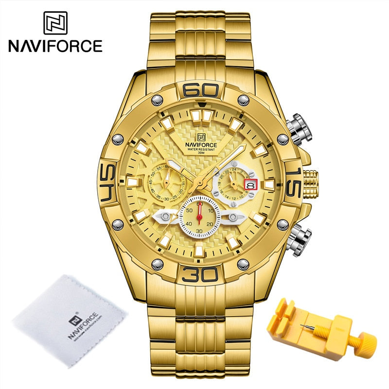 Luxury Original NAVIFORCE  Quartz Clock Analog Chronograph Sport Waterproof