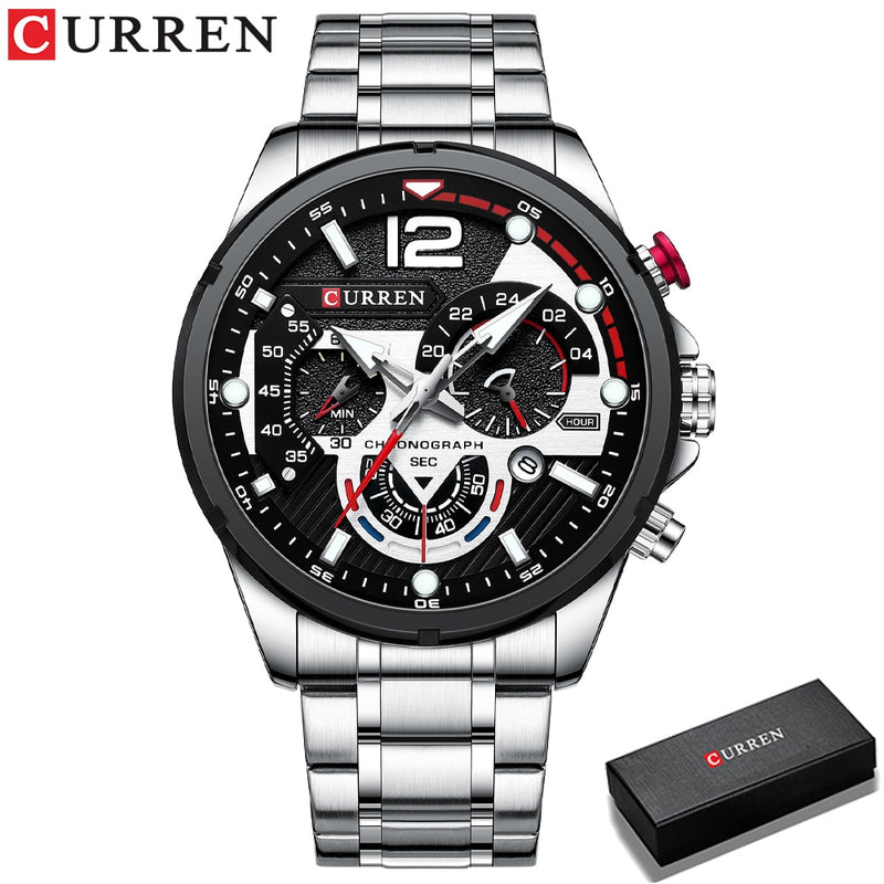 CURREN  Sport Quartz Chronograph Wristwatches Luxury Stainless Steel Clock with Luminous