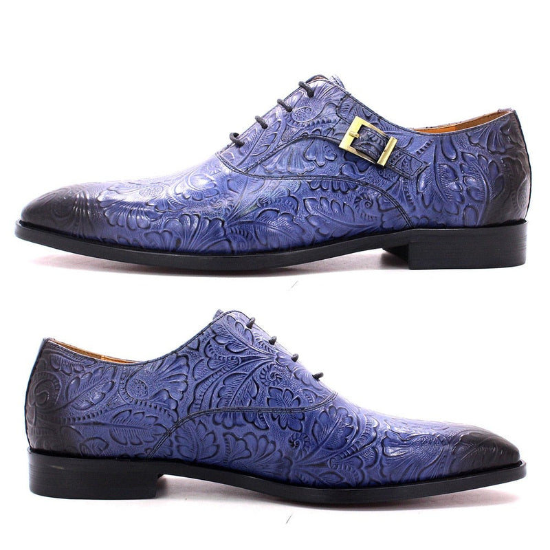 ParGrace Buckle Lace Up Pointed Oxford Genuine Leather