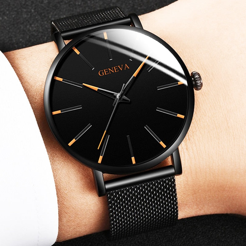 ParGrace Minimalist Ultra Thin Watches Stainless Steel Mesh Belt Quartz Watch