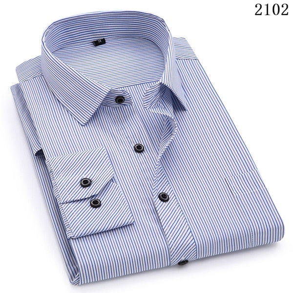 ParGrace Slim Fit  Long Sleeved Shirt Classic Striped Male Social Dress Shirts