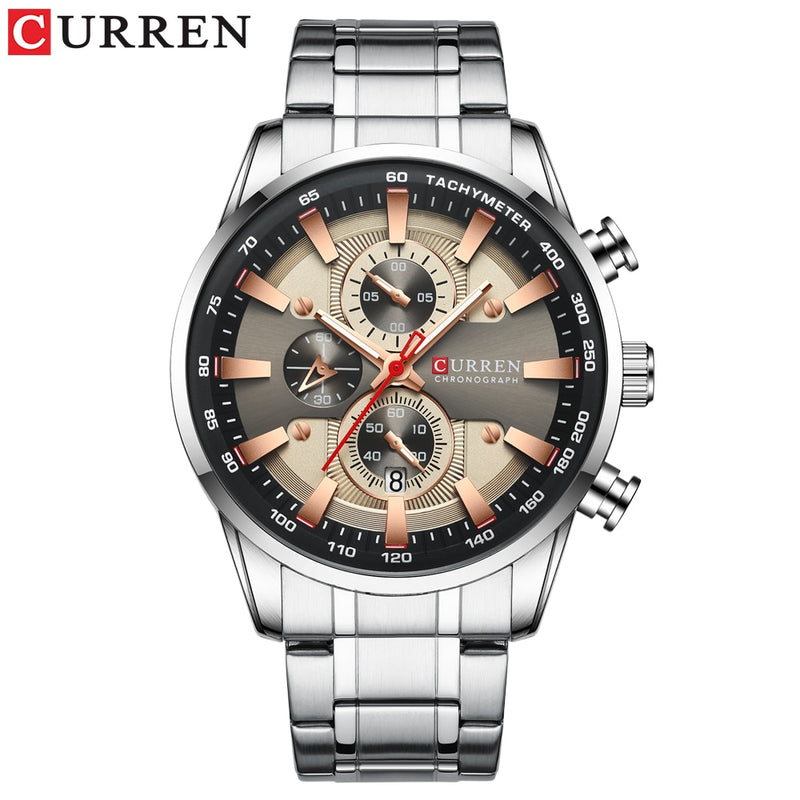 CURREN  Luxury Sporty Chronograph Wrist Quartz Stainless Steel Band