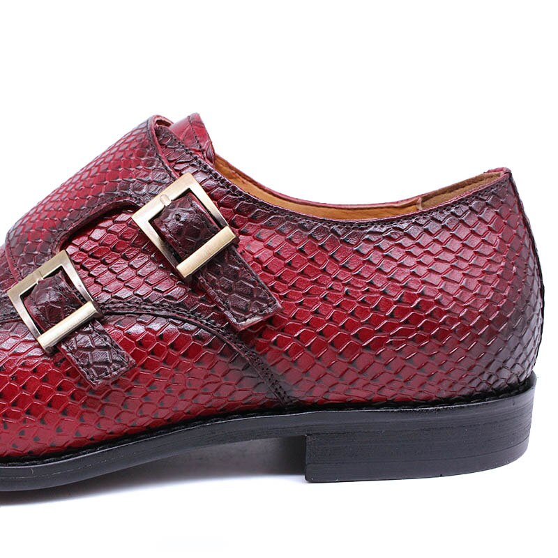 ParGrace Leather Loafers Shoes Snake Print  Monk Strap Slip on Buckle