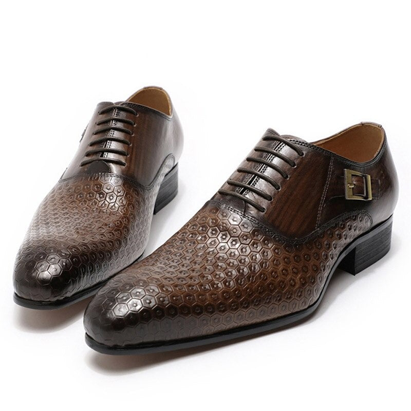 ParGrace  Luxury Genuine Leather Geometric Prints Office Wedding Man