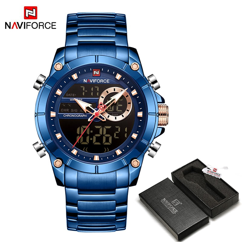 NAVIFORCE Luxury Original Sports Wrist Watch Quartz Steel Waterproof Dual Display